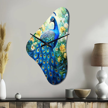 Teal Peacock Symbolist - Asymmetric Metal Wall Clock